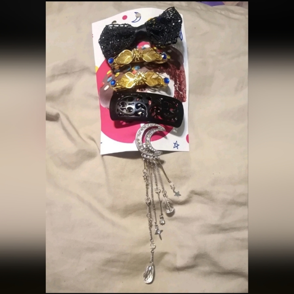Handmade Celestial & Goth Hair Clip Set - 5pc Lot